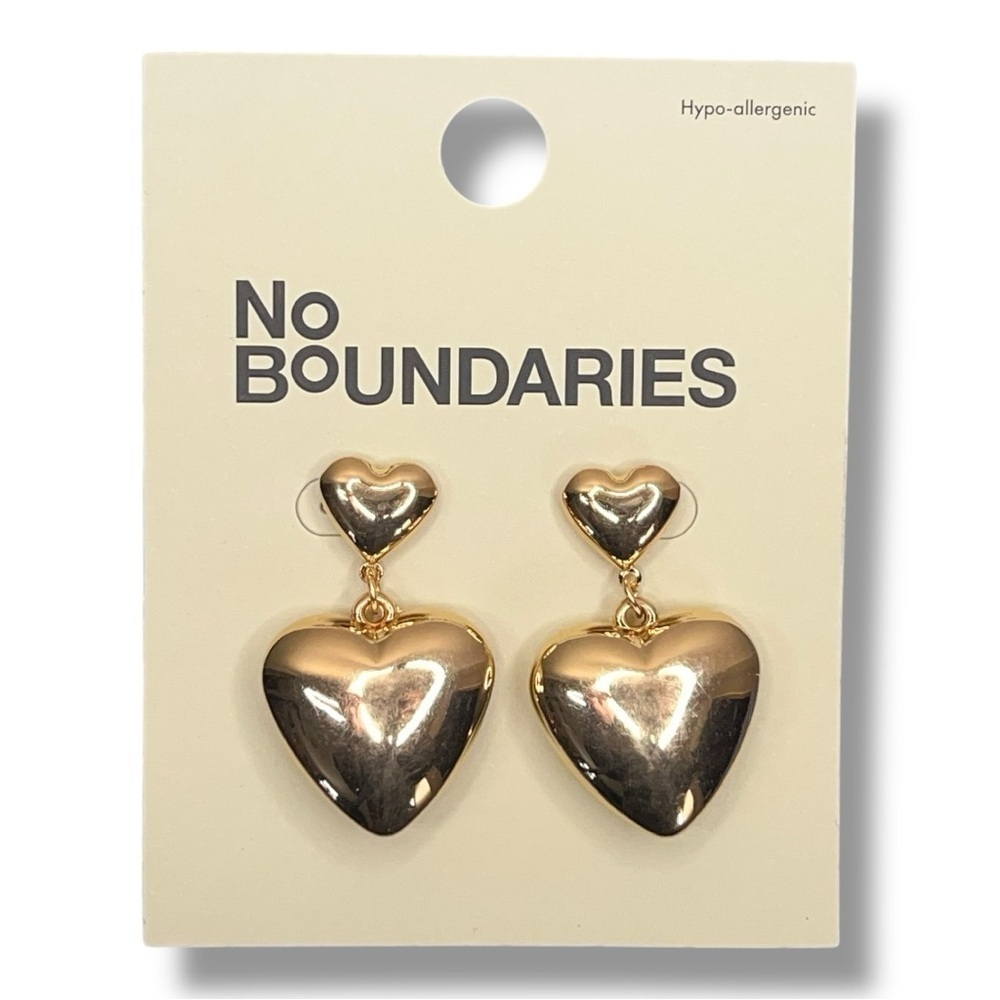 New Gold Heart Dangle Style Earrings No Boundaries Gift Glam Retro